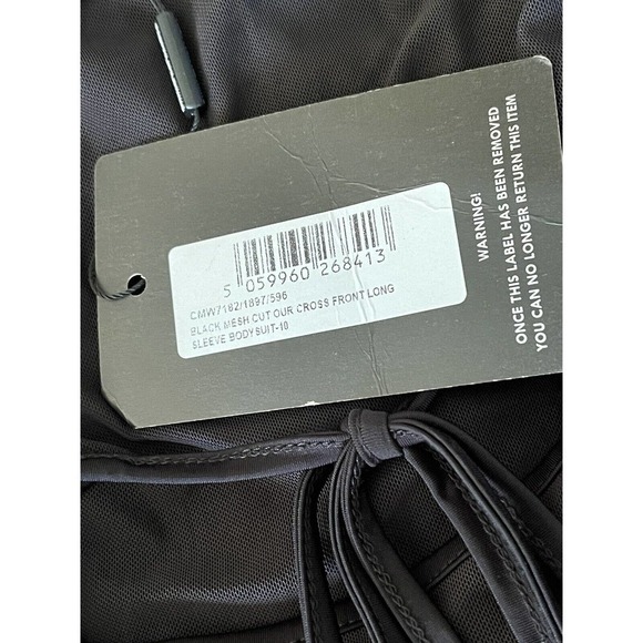 Pretty Little Thing Size 6 Black Sheer Tie Front Bodysuit - New - Picture 5 of 6